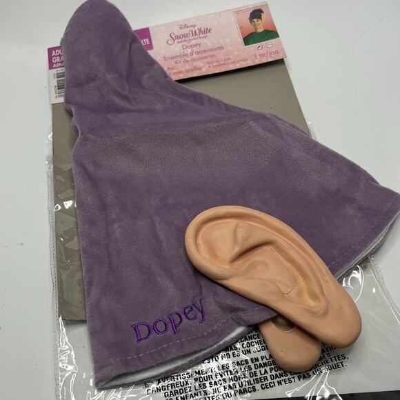 Disney Princess Sleepy Bashful Dwarf Costume Reversible Hat Beard Dopey Doc Lot - Picture 4 of 16